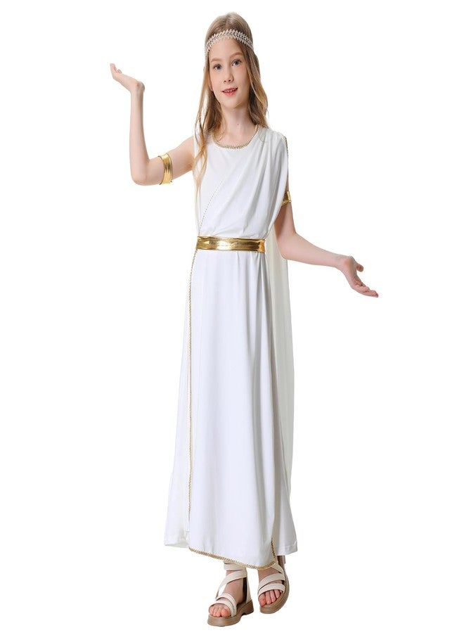 AGCOAH Girls Greek Costume White Kids Greek Goddess Dress 4PCS Toga Costume with Headband Halloween Roman Princess Cosplay Outfit Dress Up 55.1Inch(9-10Y) - Image 5